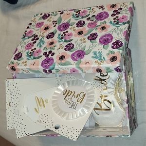 Bride & Bride To Be Button, Sash/Veil, Luggage Tags & Sleep Mask White & Gold